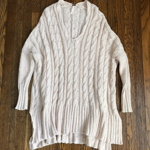 Free People high low cream sweater tunic size S - Picture 2 of 3